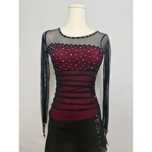 Burgundy mesh figure skating competition dress size XS
